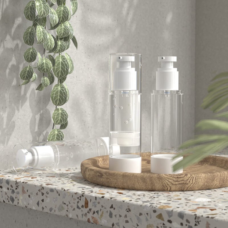 LONGWAY 2.7Oz 80ml Clear Airless Cosmetic Cream Pump Bottle Travel Size Dispenser Refillable Containers/Foundation Travel Pump Bottle for Shampoo (Pack of 6) - Image 3